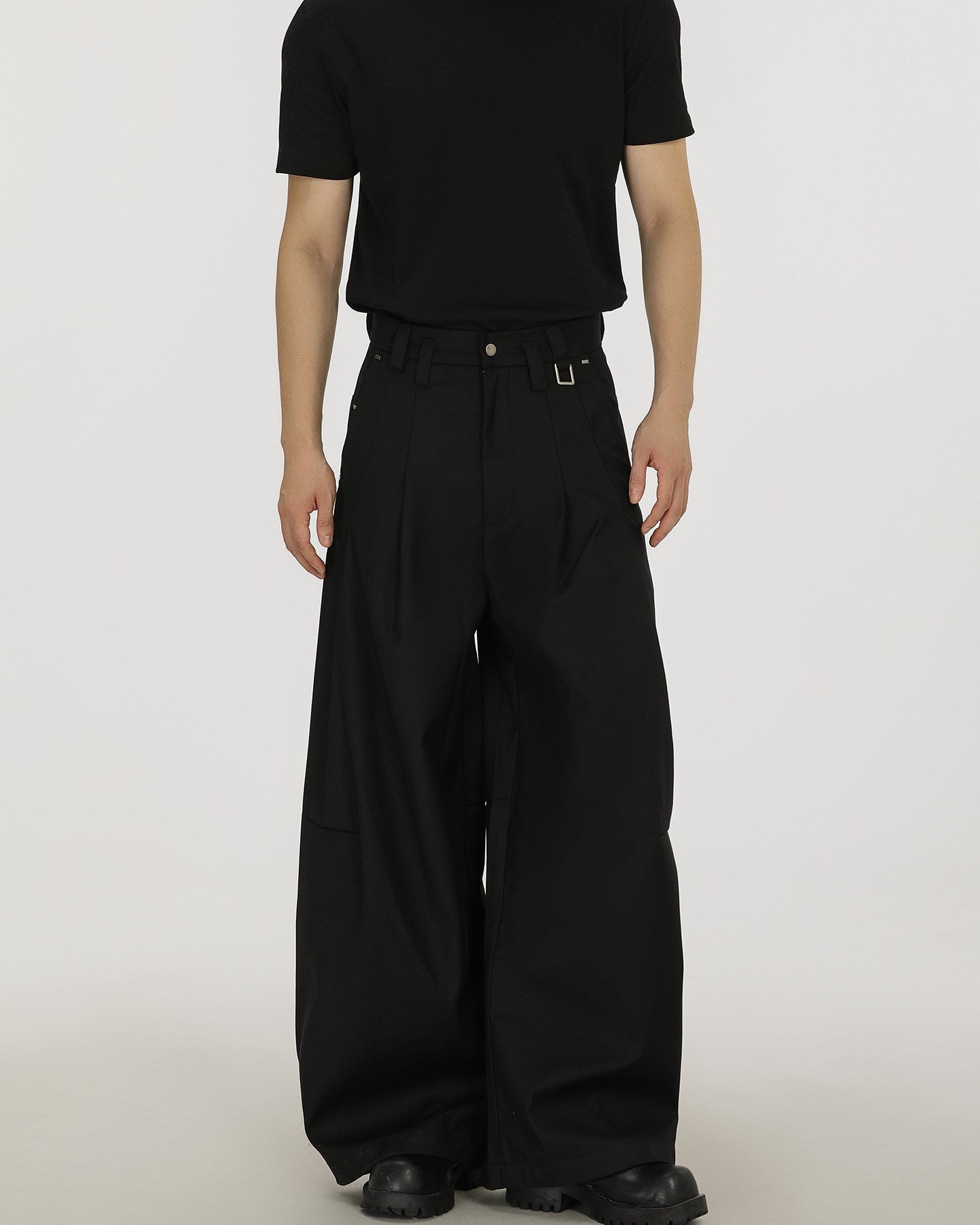 Black Soft Drape Pleated Trousers