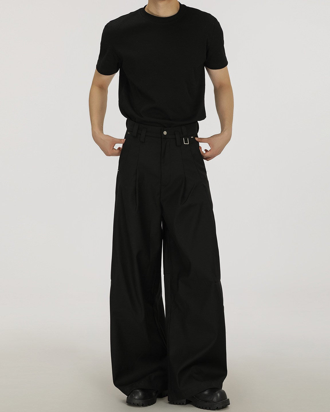 Black Soft Drape Pleated Trousers