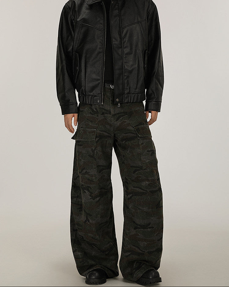 Vintage Multi-Pocket Camouflage Cargo Jeans