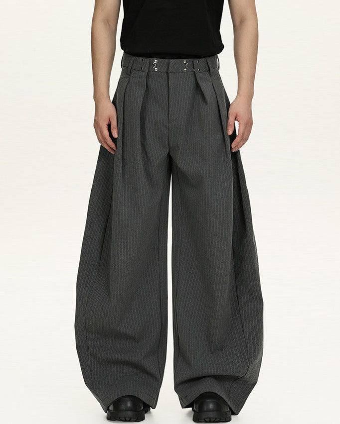 Pinstripe Wool Blend Wide Leg Trousers