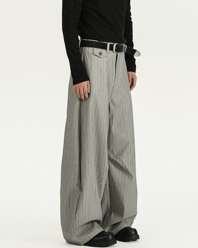 Pinstripe Wool Wide-Leg Trousers
