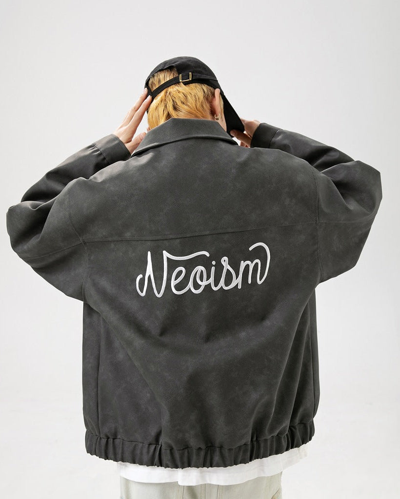 The Nightfall Crest Embroidered PU Leather Jacket