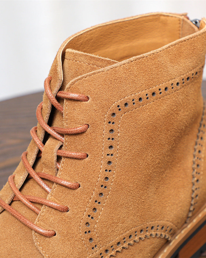 The Brogue Suede Zip Boots