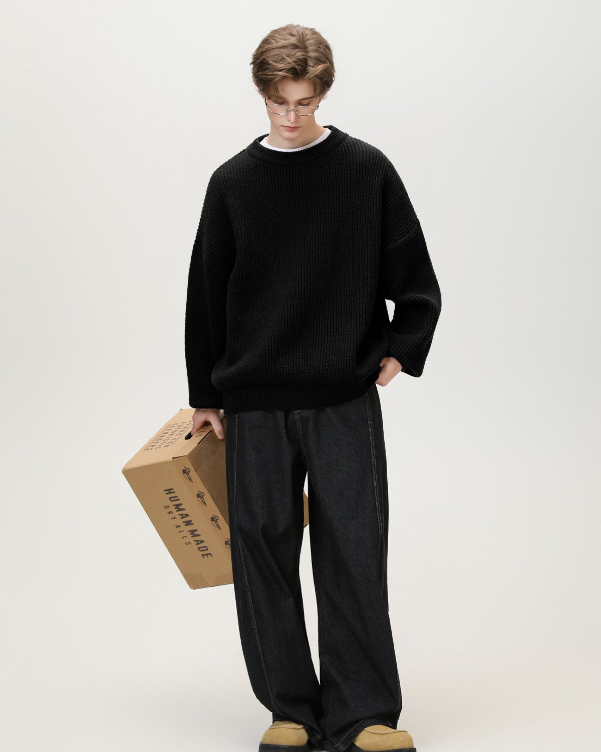Sunday Scare Oversized Strickpullover mit Rundhalsausschnitt