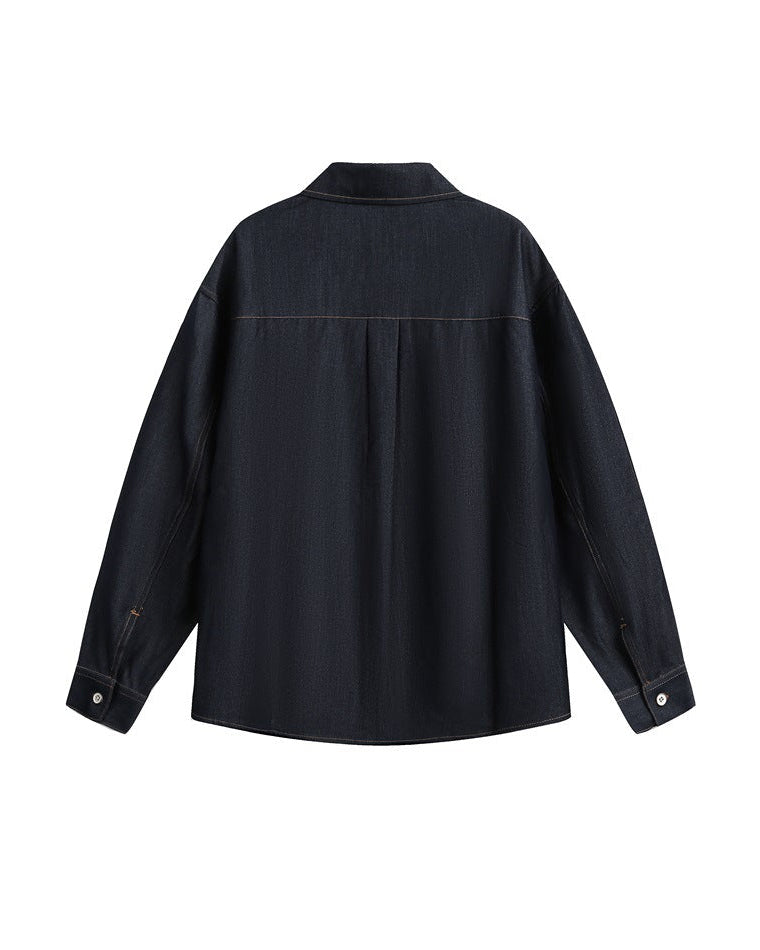 The Sage Denim Cargo Long Sleeve Polo Shirt