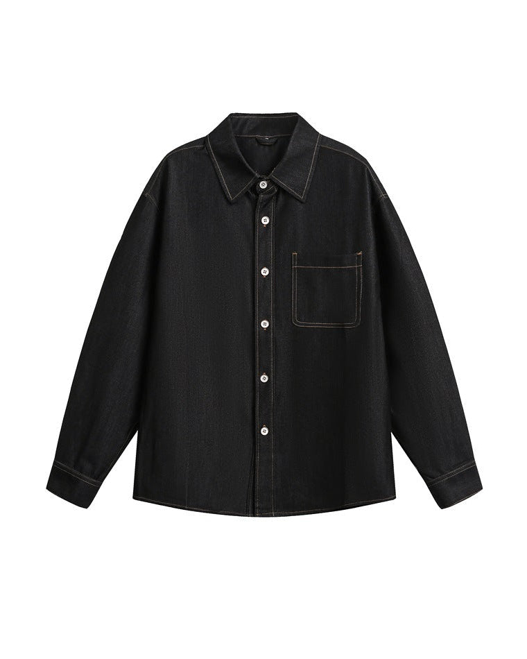 The Sage Denim Cargo Long Sleeve Polo Shirt