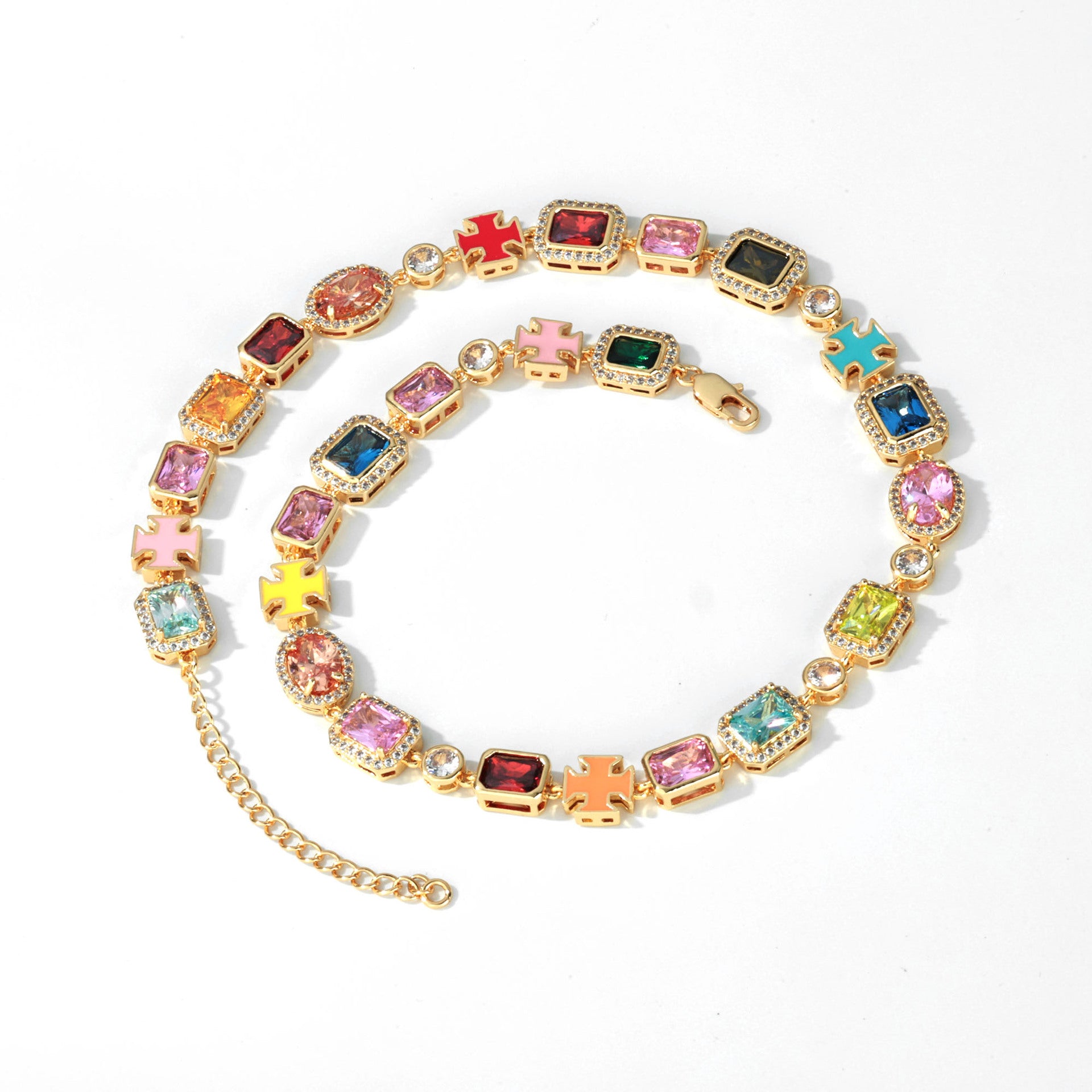 Prism Cross Gemstone Necklace