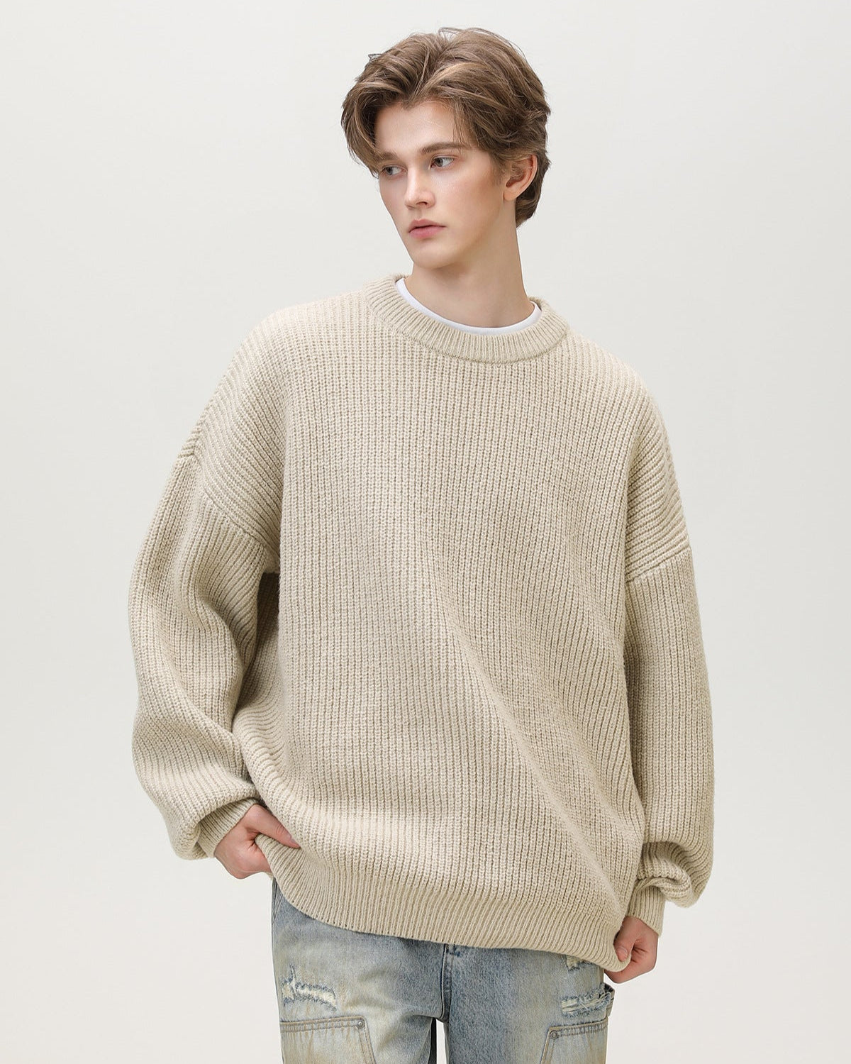 Sunday Scare Oversized Strickpullover mit Rundhalsausschnitt
