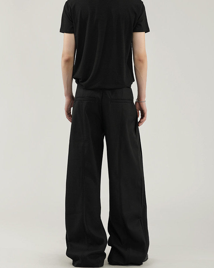 Black Wool-Blend Pleated Trousers