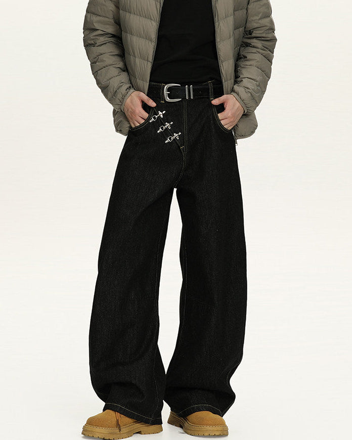 Wide-Leg Black Denim Trousers