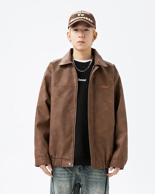 The Nightfall Crest Embroidered PU Leather Jacket