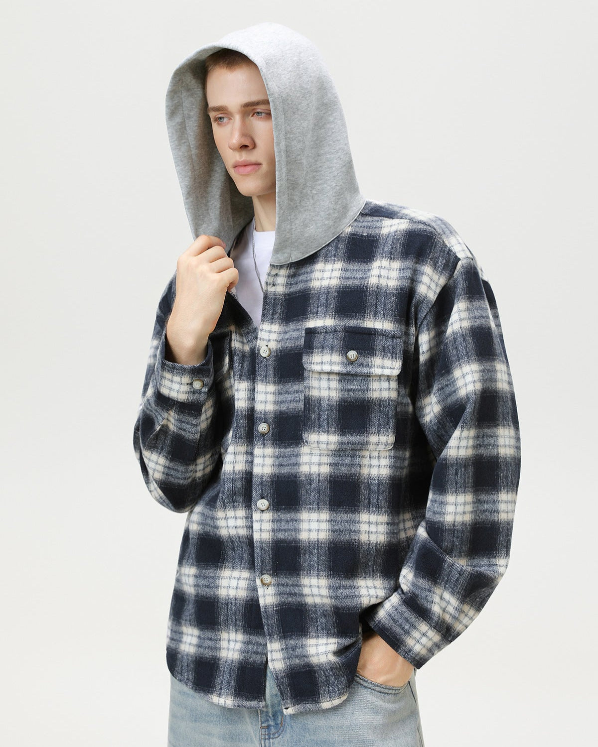 Check Plaid Hooded Overshirt