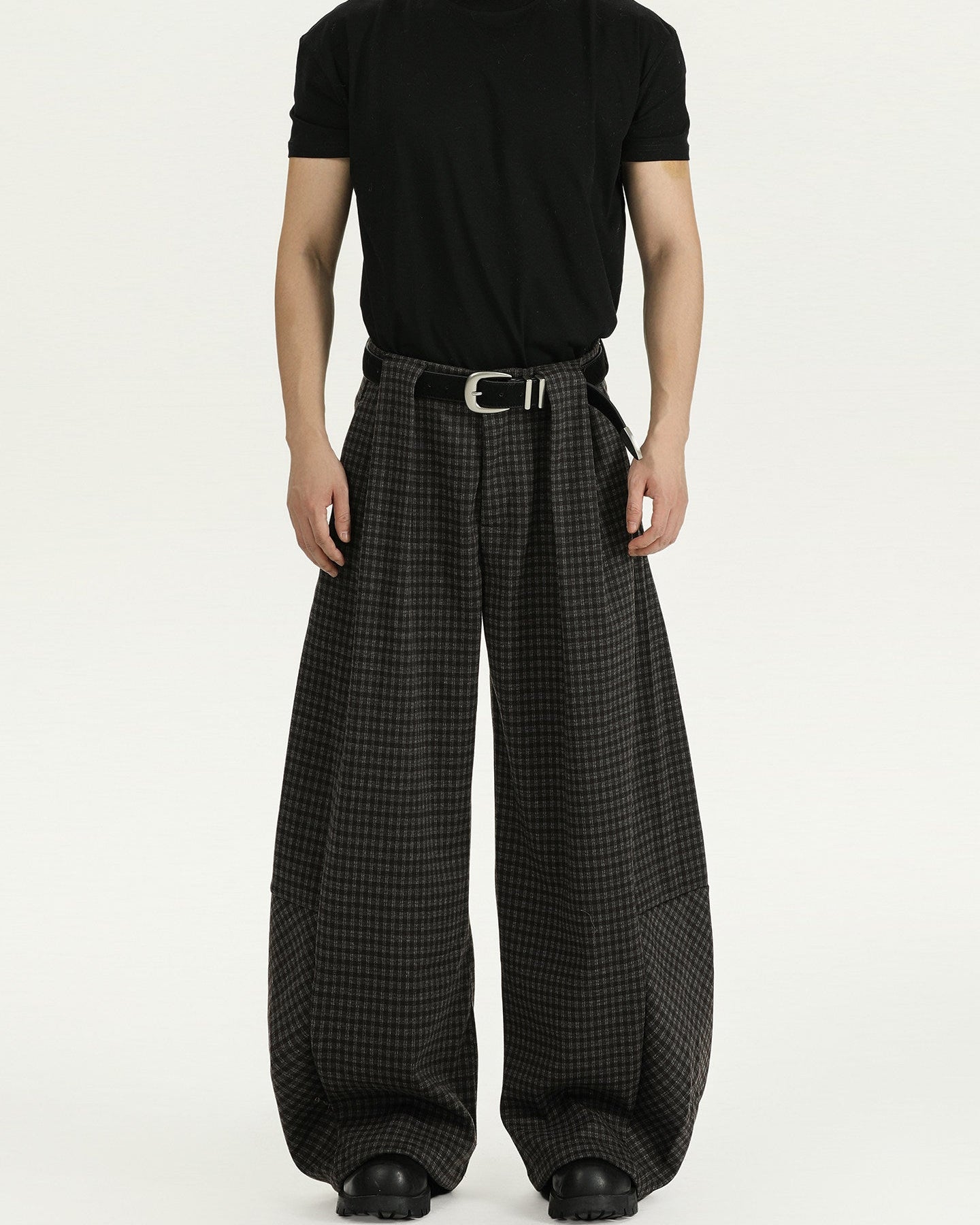 Plaid Wool Wide-Leg Trousers