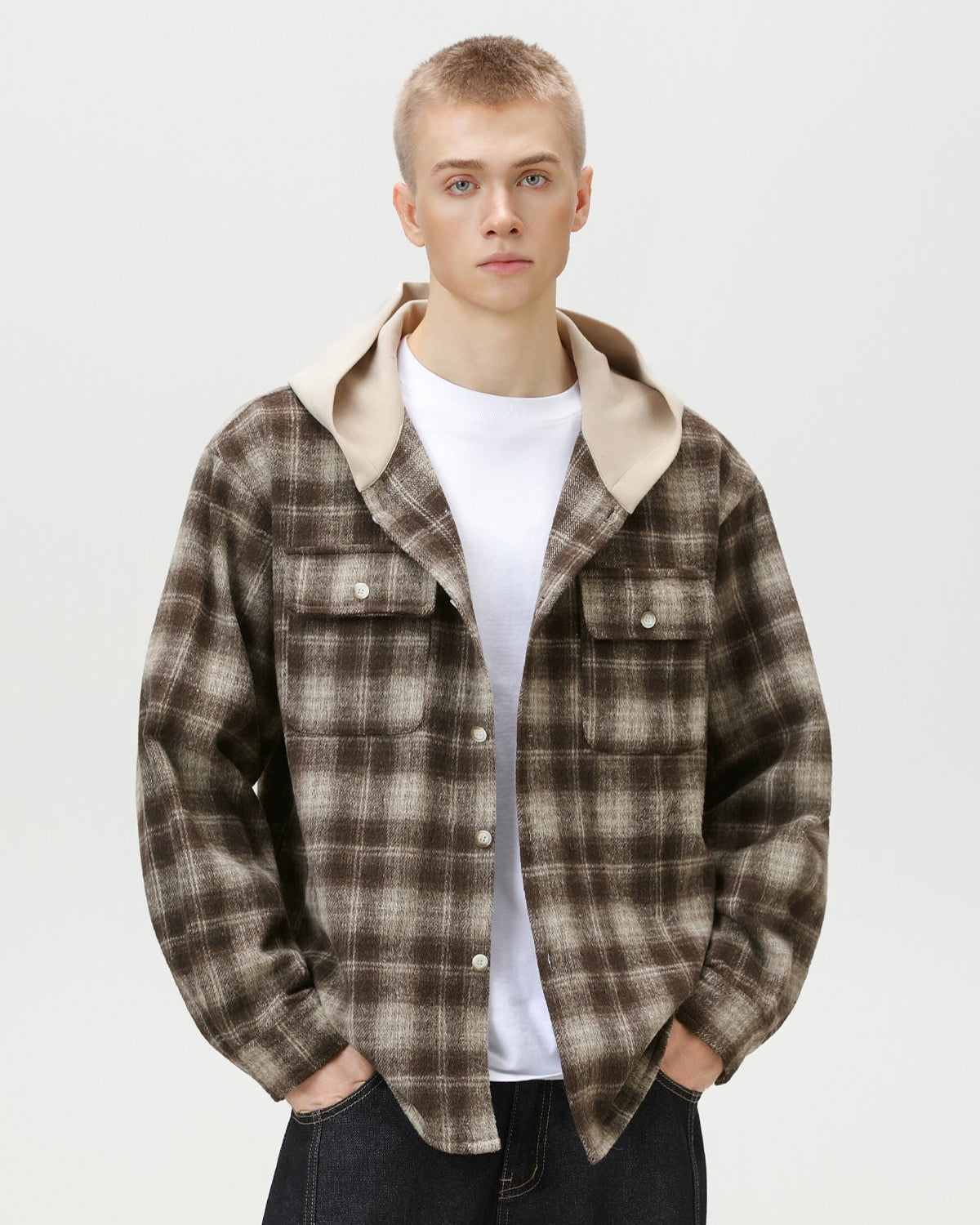 Check Plaid Hooded Overshirt