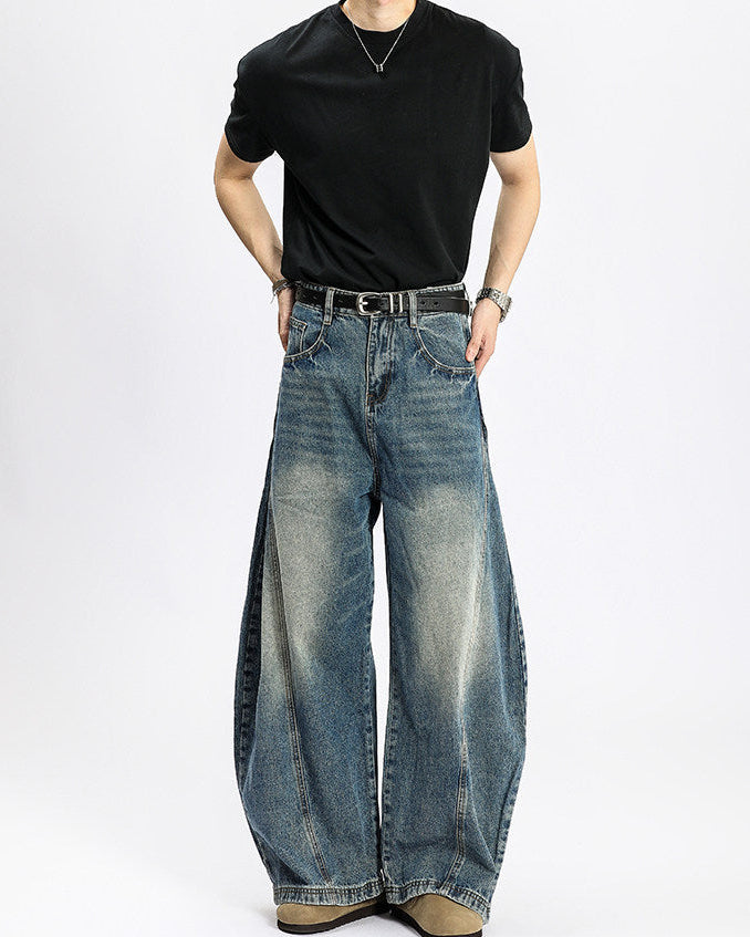 Washed Denim Wide Leg Jeans