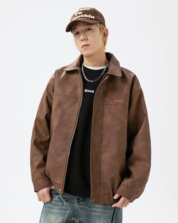 The Nightfall Crest Embroidered PU Leather Jacket