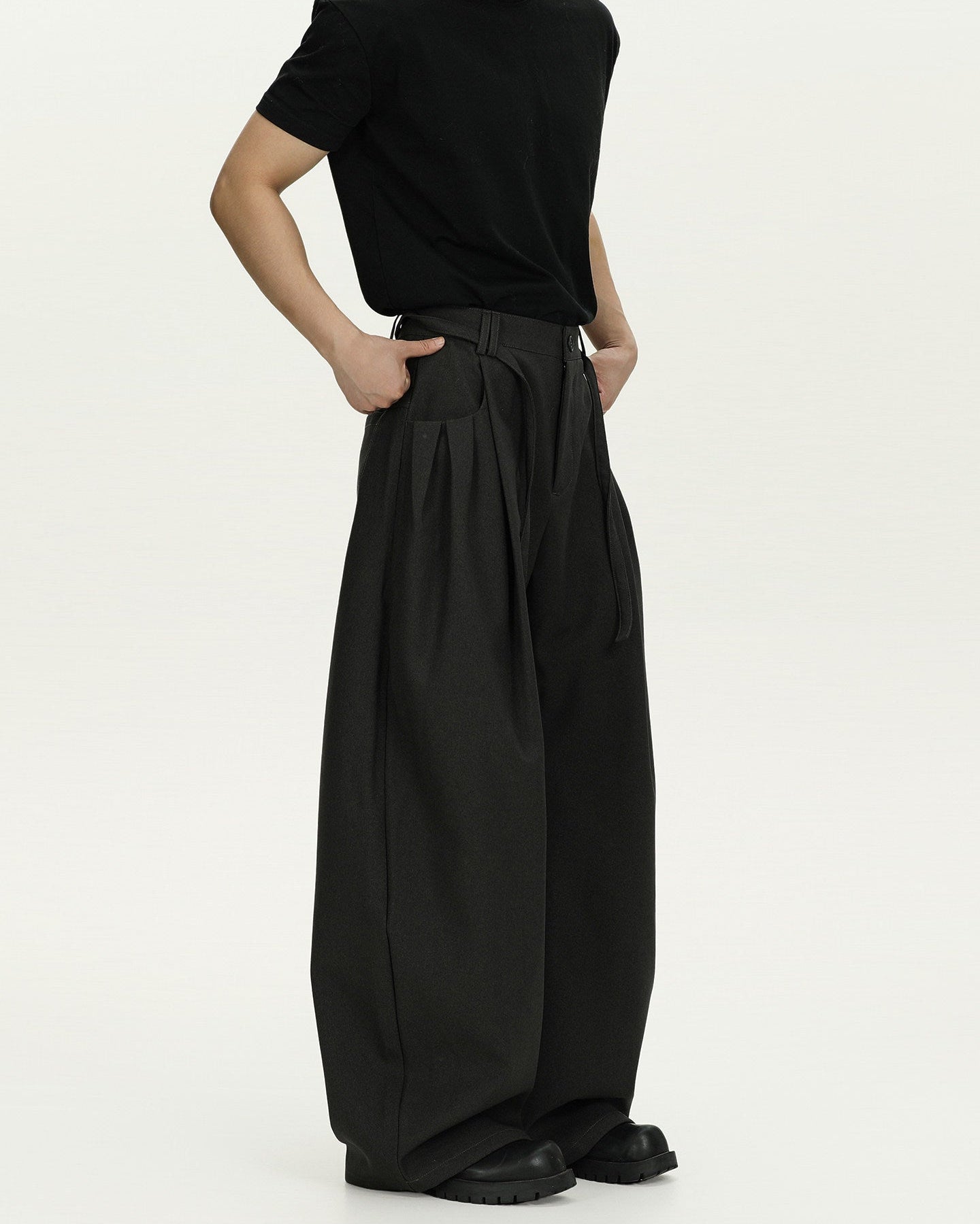 Casual Wool Wide-Leg Straight Trousers