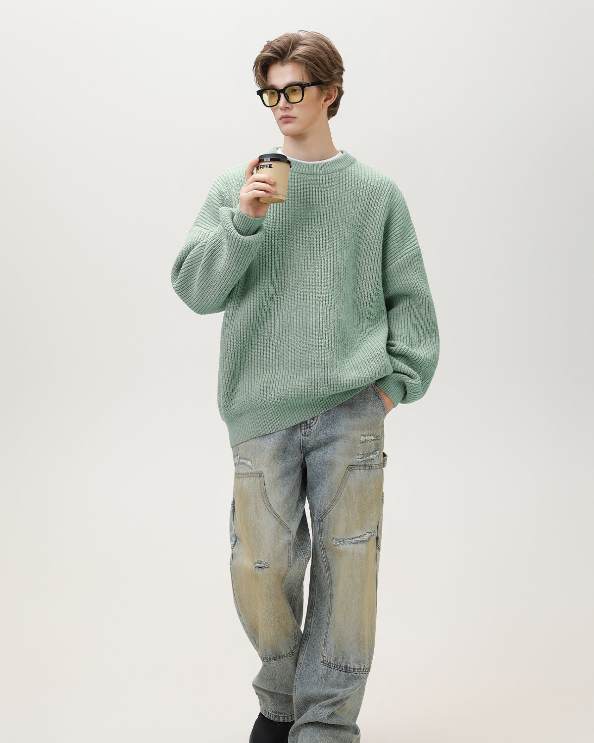 Sunday Scare Oversized Strickpullover mit Rundhalsausschnitt