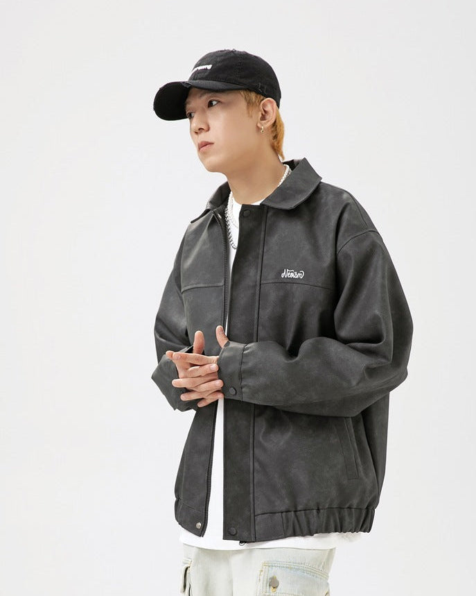 The Nightfall Crest Embroidered PU Leather Jacket