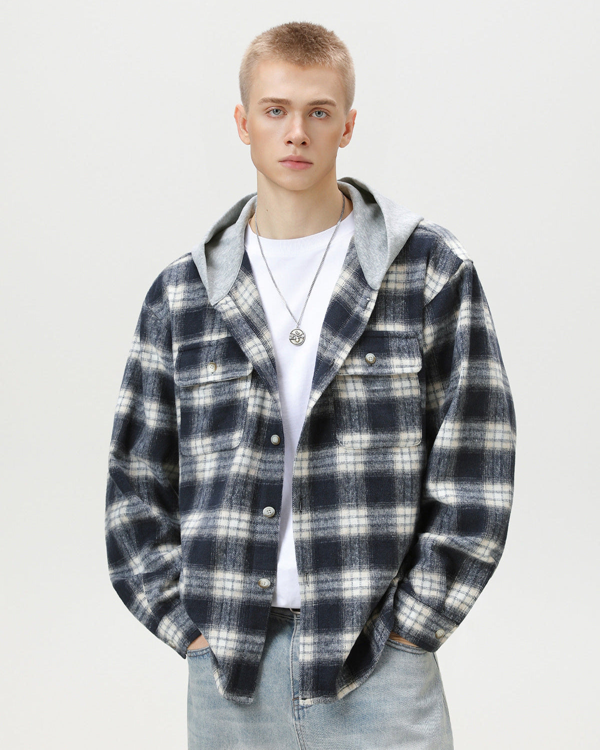 Check Plaid Hooded Overshirt