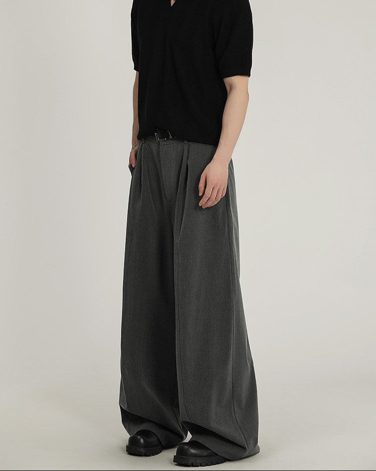 Graphite Wide Pleat Tailored Trousers