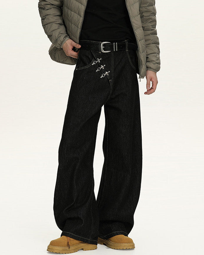 Wide-Leg Black Denim Trousers