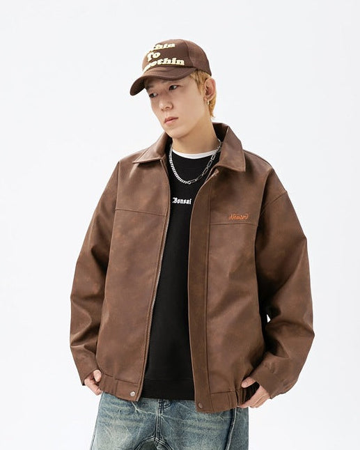 The Nightfall Crest Embroidered PU Leather Jacket