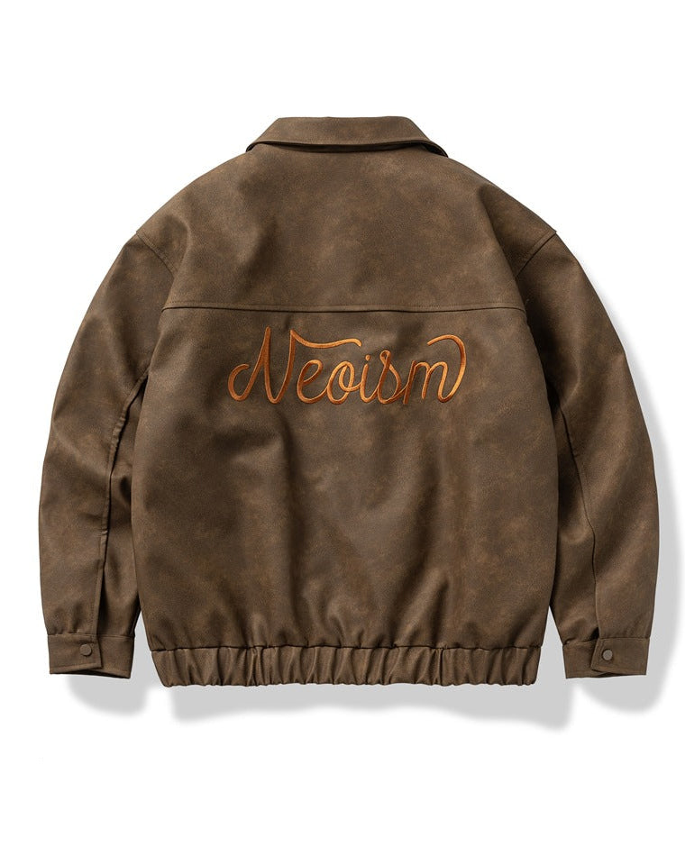 The Nightfall Crest Embroidered PU Leather Jacket