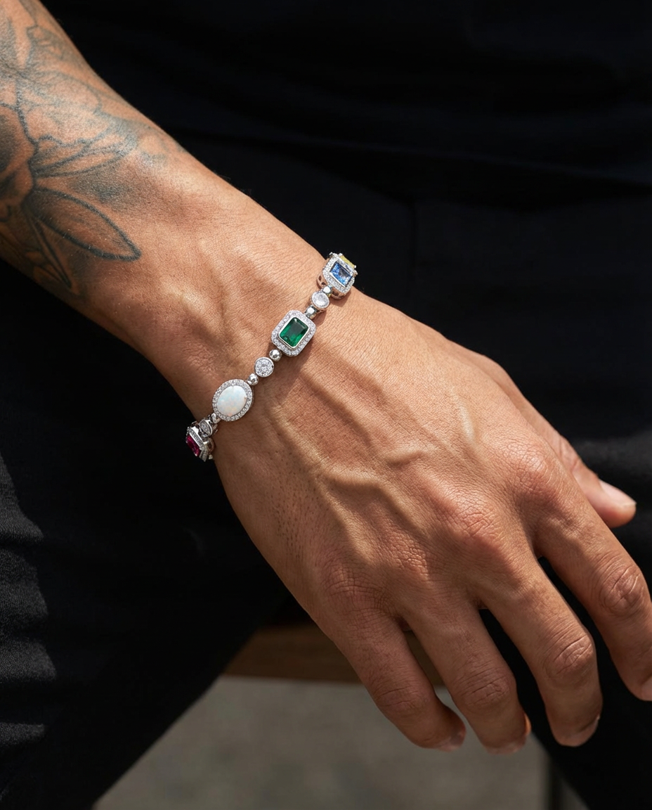 Opal & Gemstone Tennis Bracelet – Gold Edition