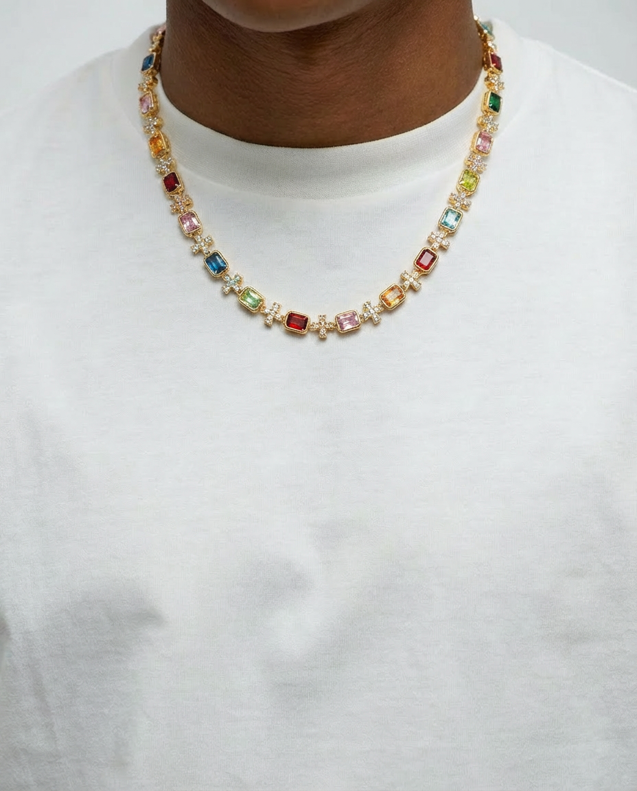 Prism Cross Gemstone Necklace