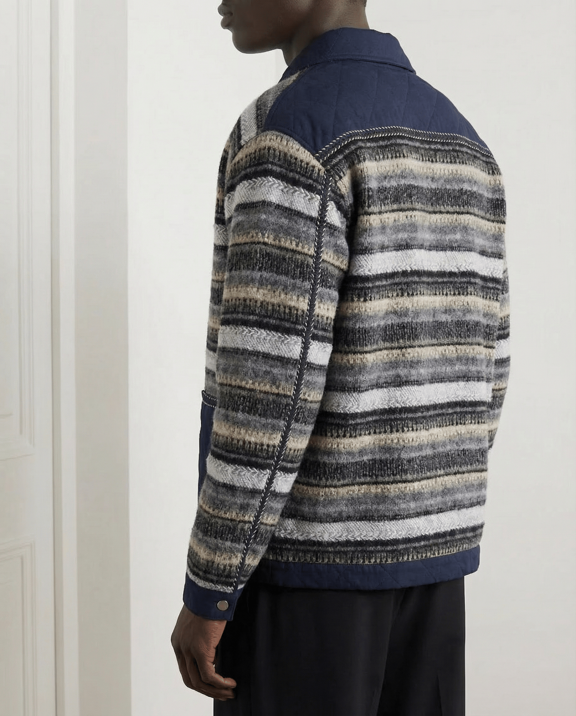 Striped Patchwork Button Jacket