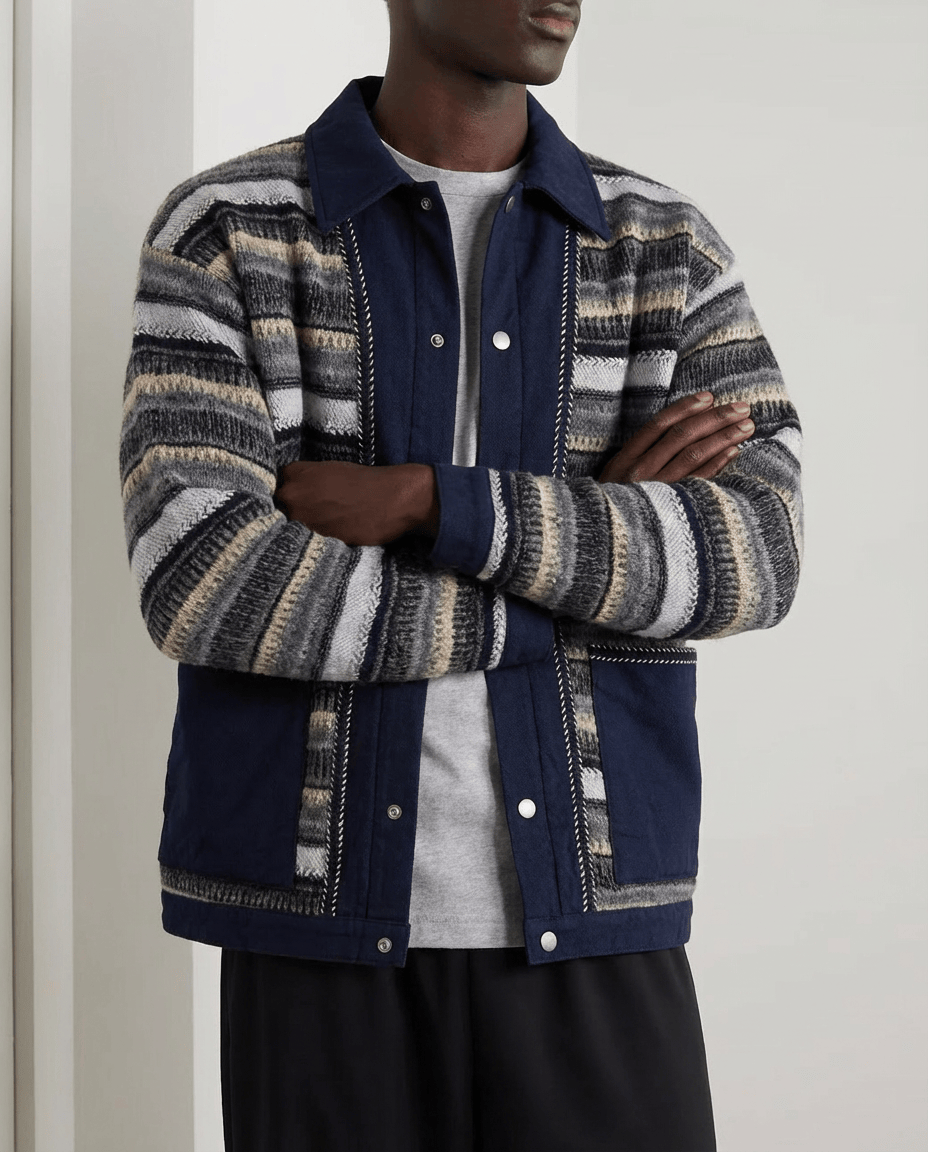 Striped Patchwork Button Jacket