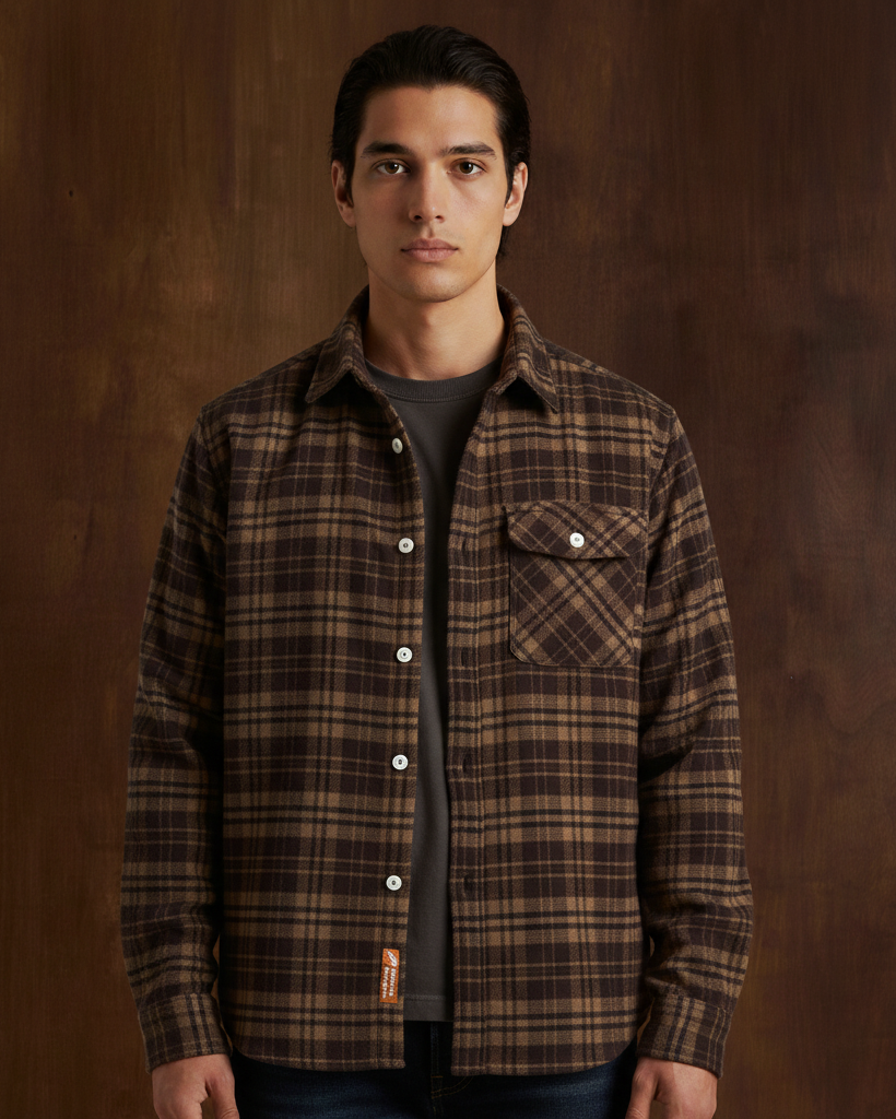 The TerraTone Plaid Fleece Long-sleeved Polo Shirt