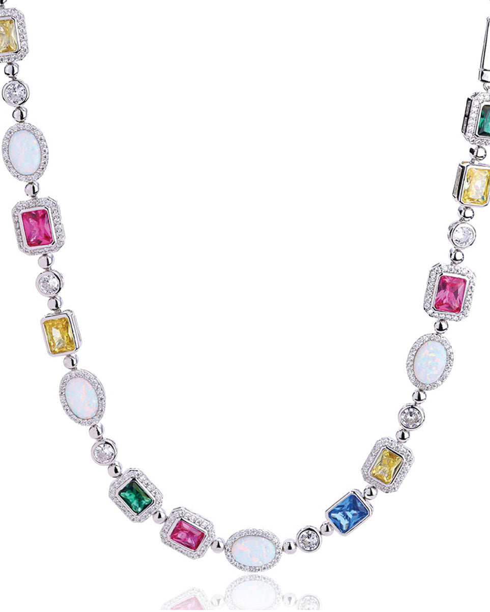 Aurora Opal & Multicolor Gem Tennis Necklace