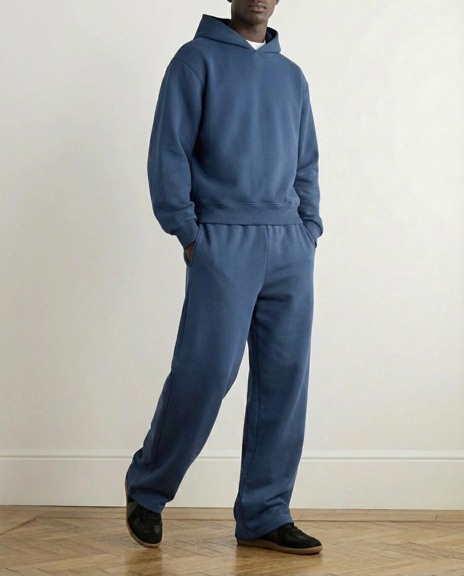 2-piece Wide Loose Fit Hoodie and Joggers Set - Blue