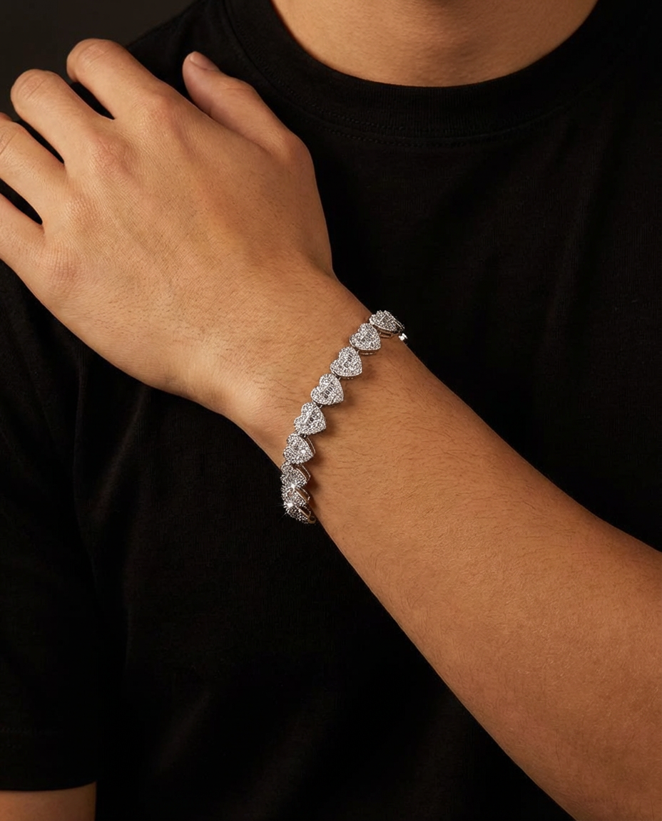 Iced Heart Link Bracelet