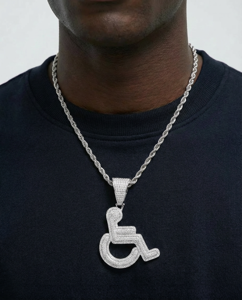 Iced Wheelchair Symbol Pendant Necklace