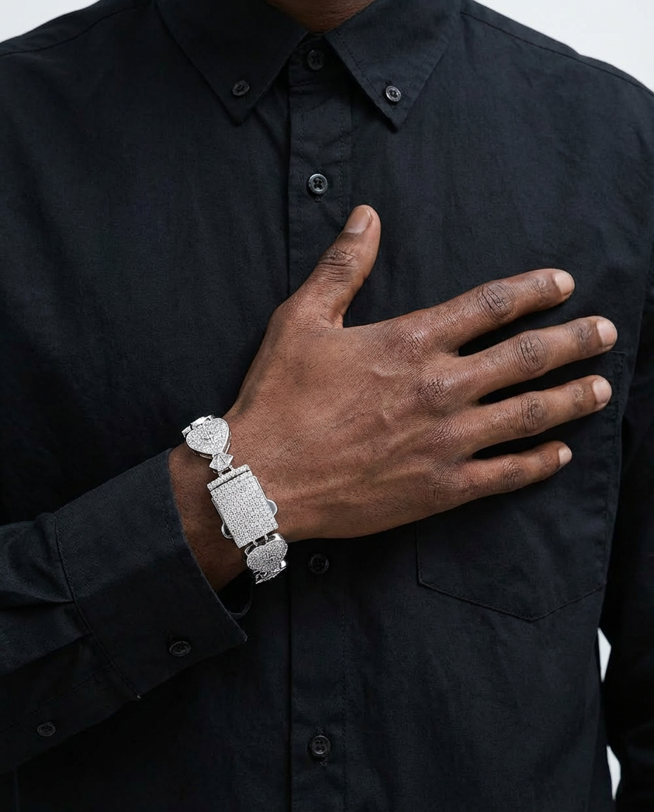 Iced Heart Link Bracelet – Gold Digger Edition