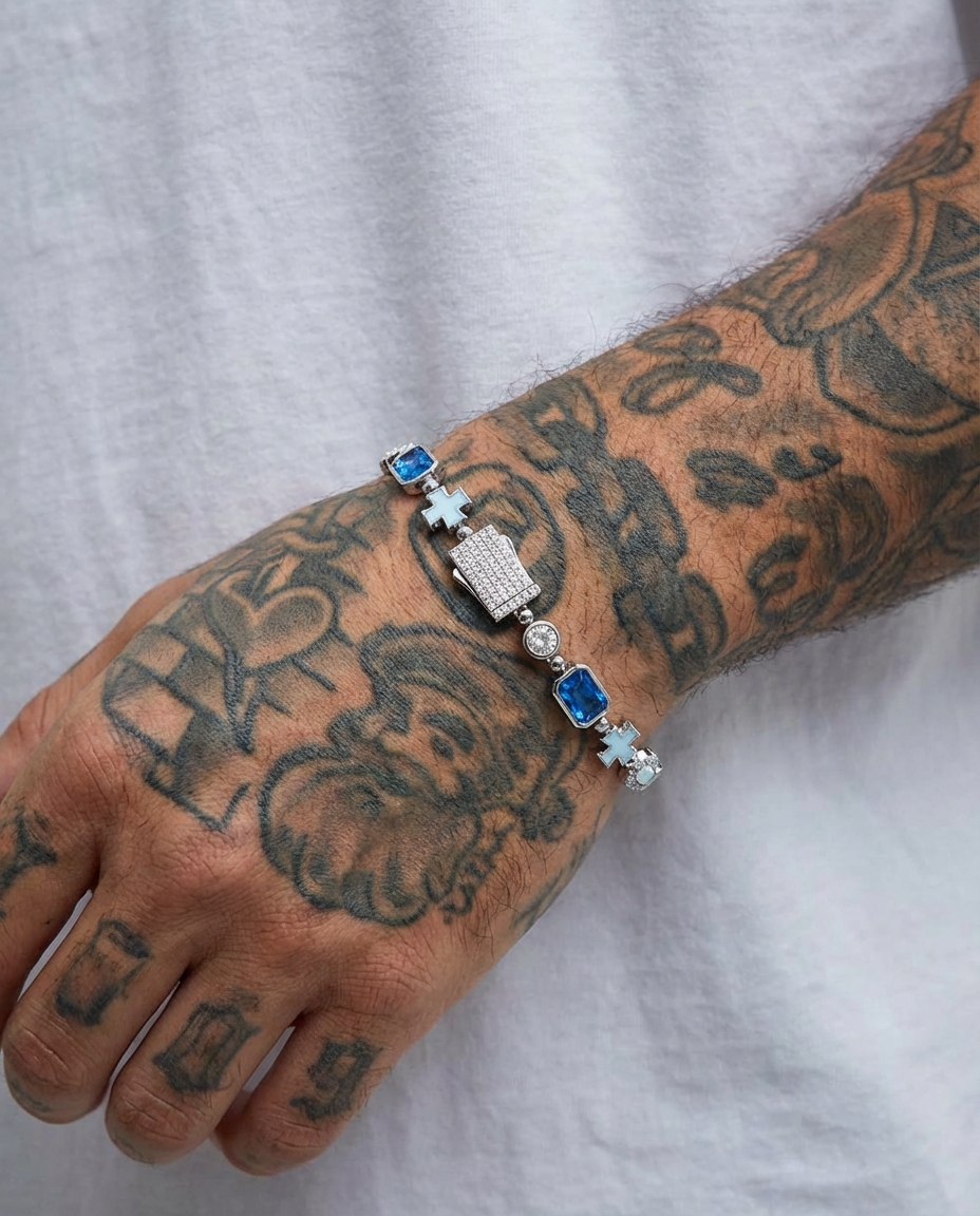 Iced Cross Lock Gem Bracelet