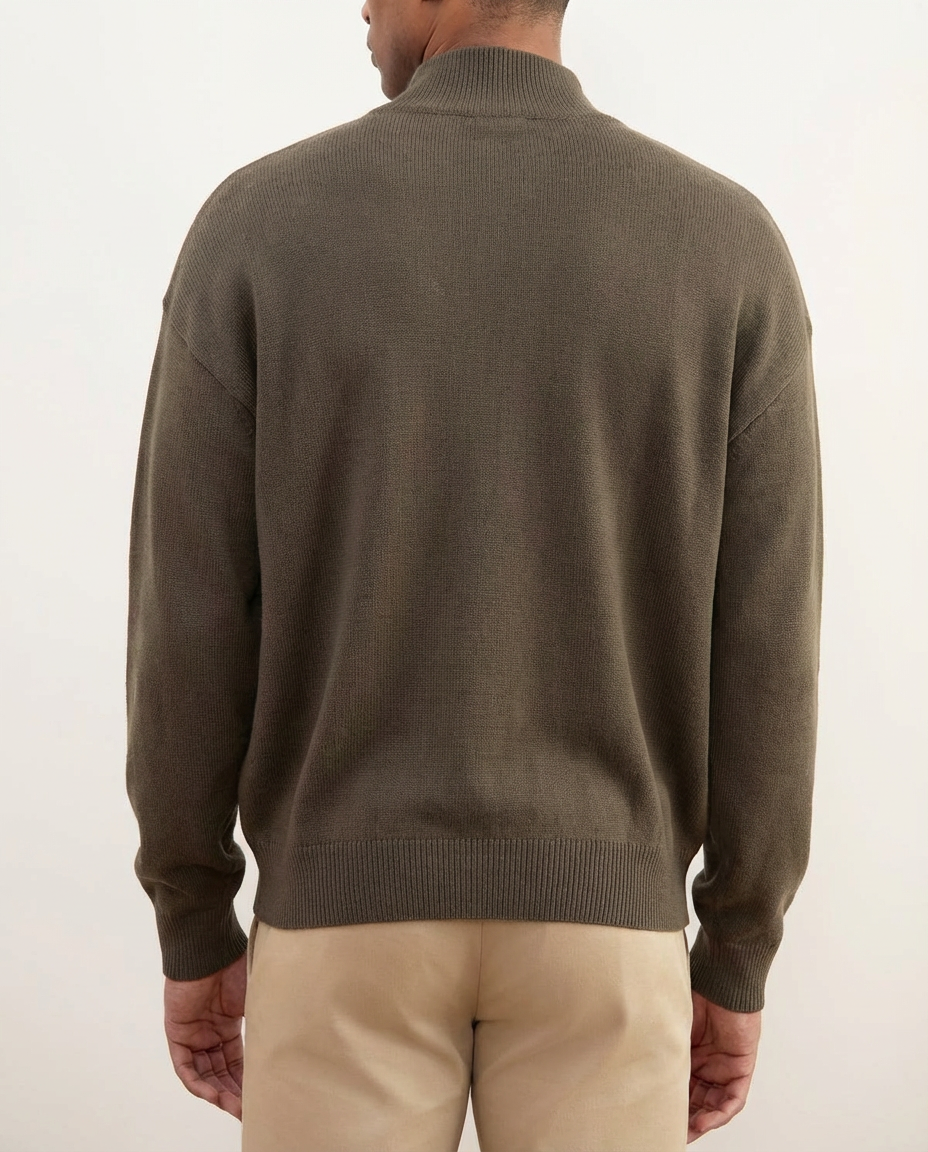 Taupe Merino Wool Half-Zip Sweater