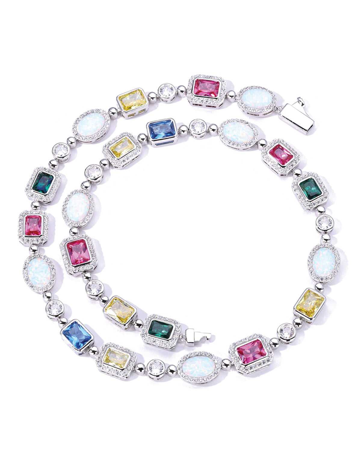 Aurora Opal & Multicolor Gem Tennis Necklace