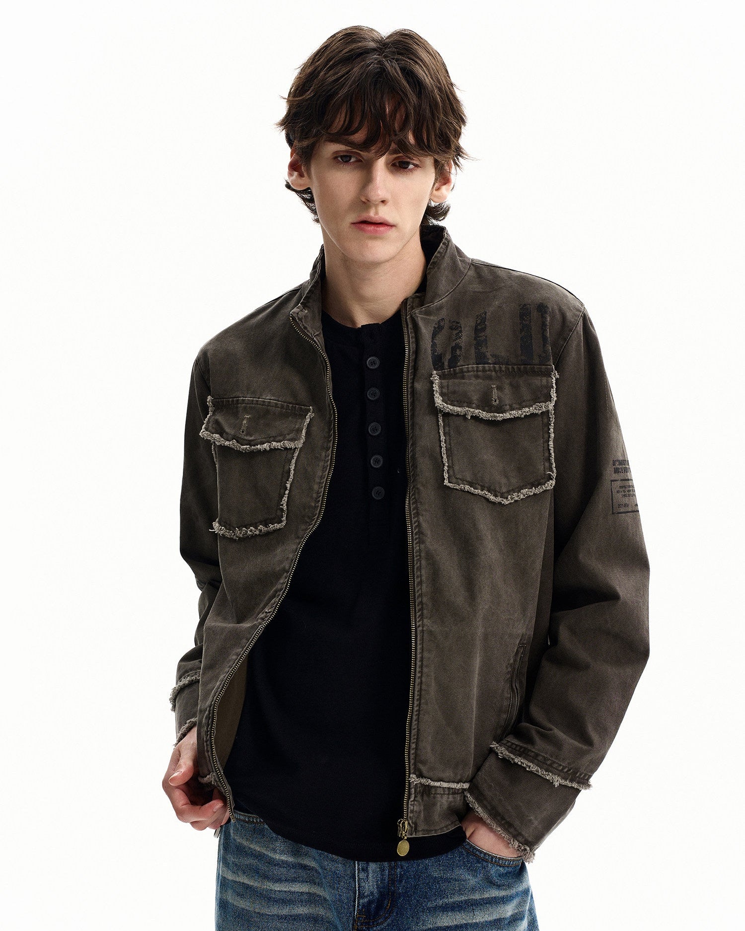 Washed Cotton Zip Utility Jacket