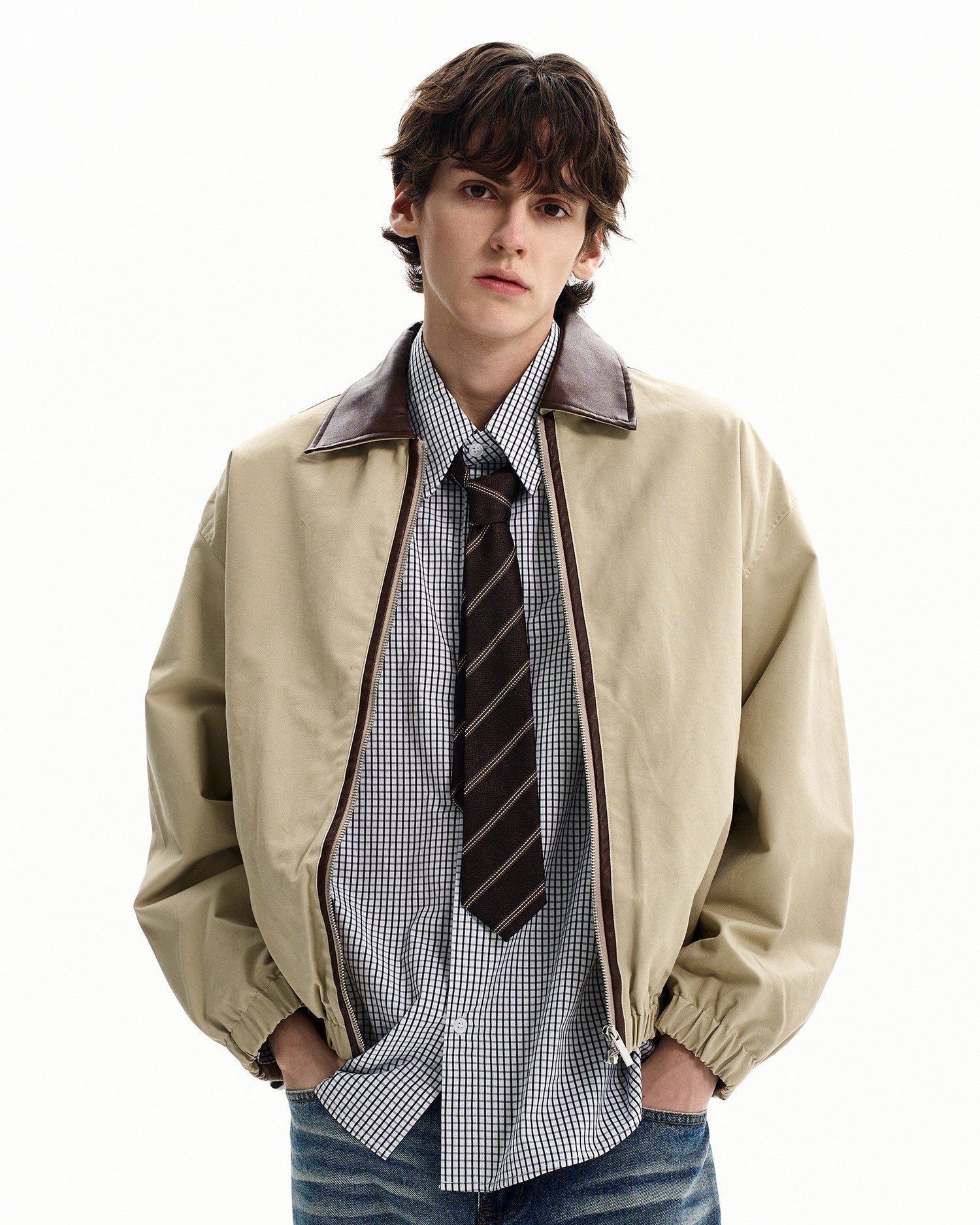 Cotton Twill Leather-Trim Jacket