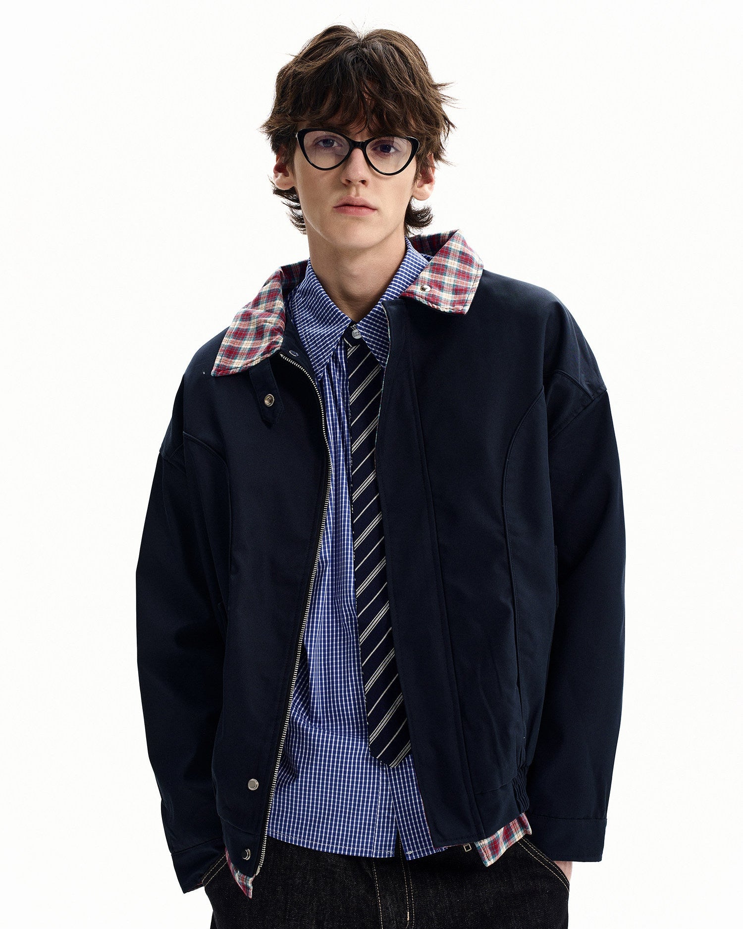 Plaid Trim Everyday Jacket