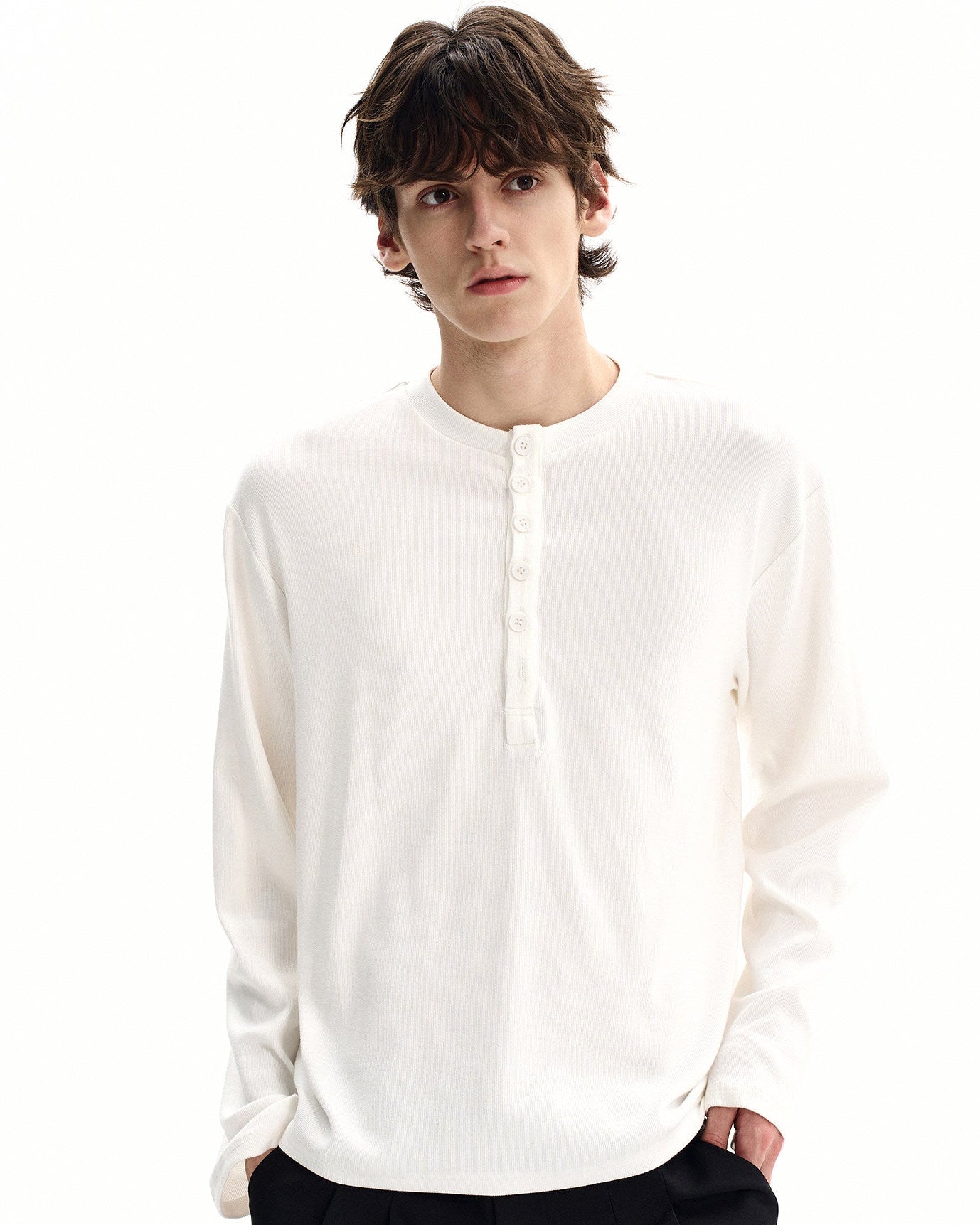 Waffle Knit Cotton Henley