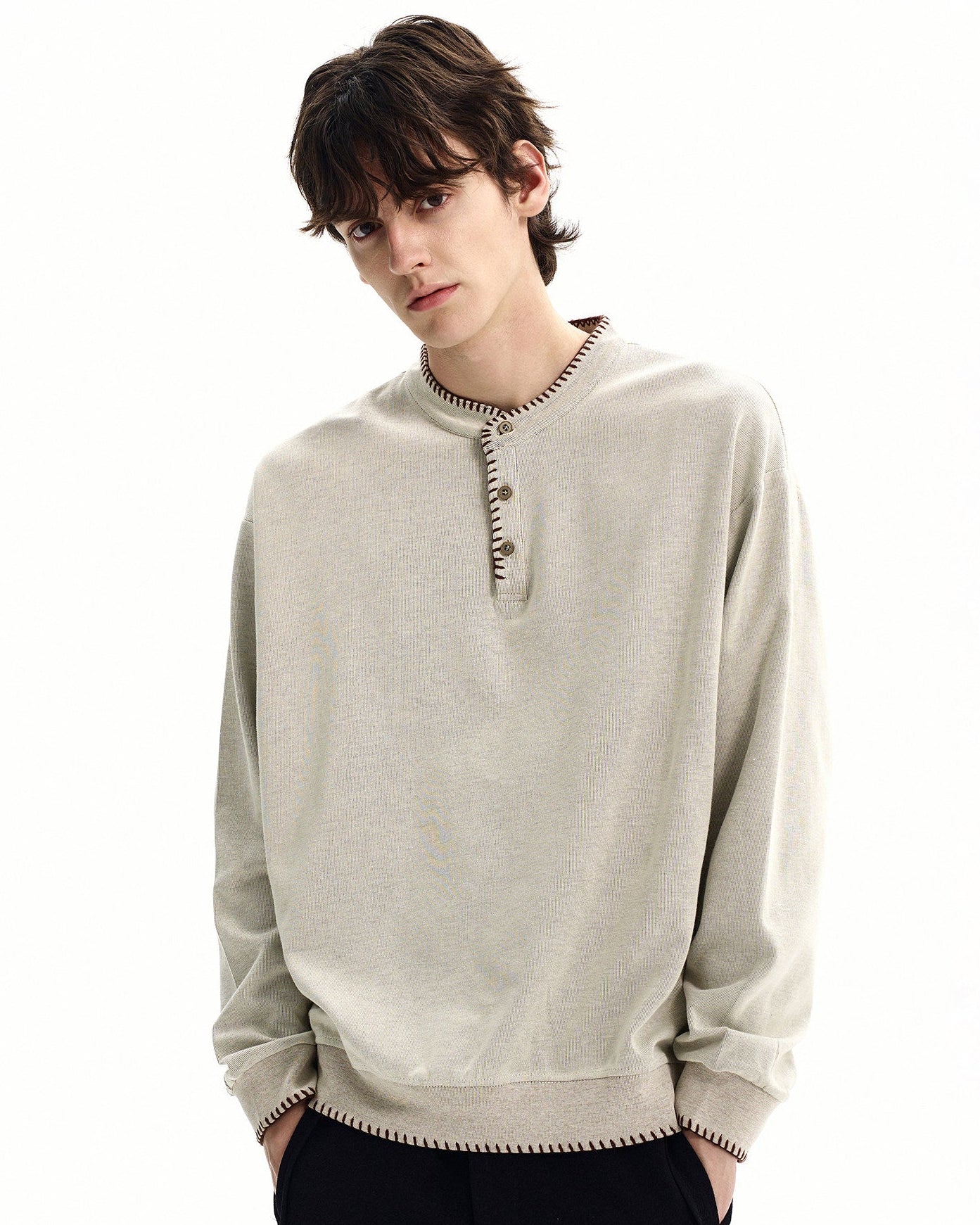 Cotton Ribbed Henley Top