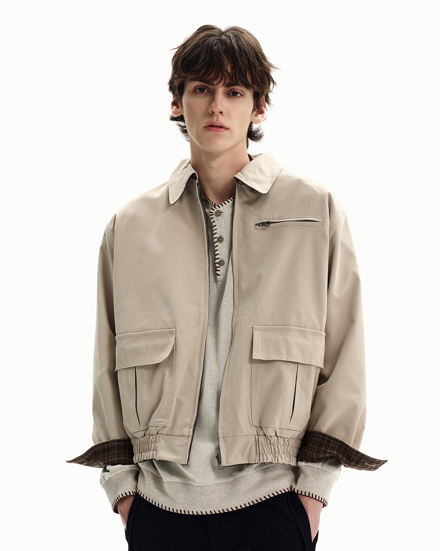 Reversible Plaid Collar Zip Jacket