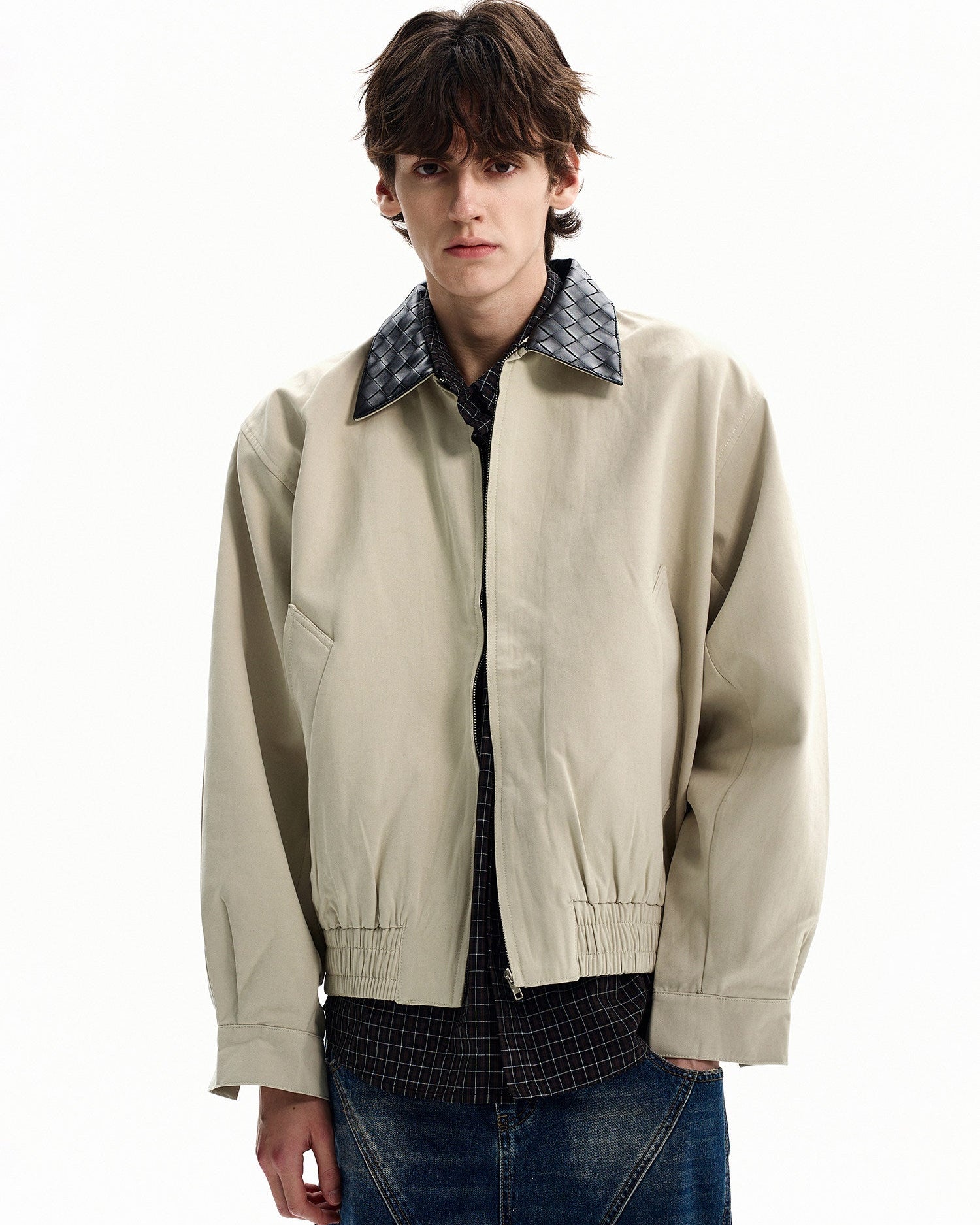 Quilted Collar Cotton Zip Jacket