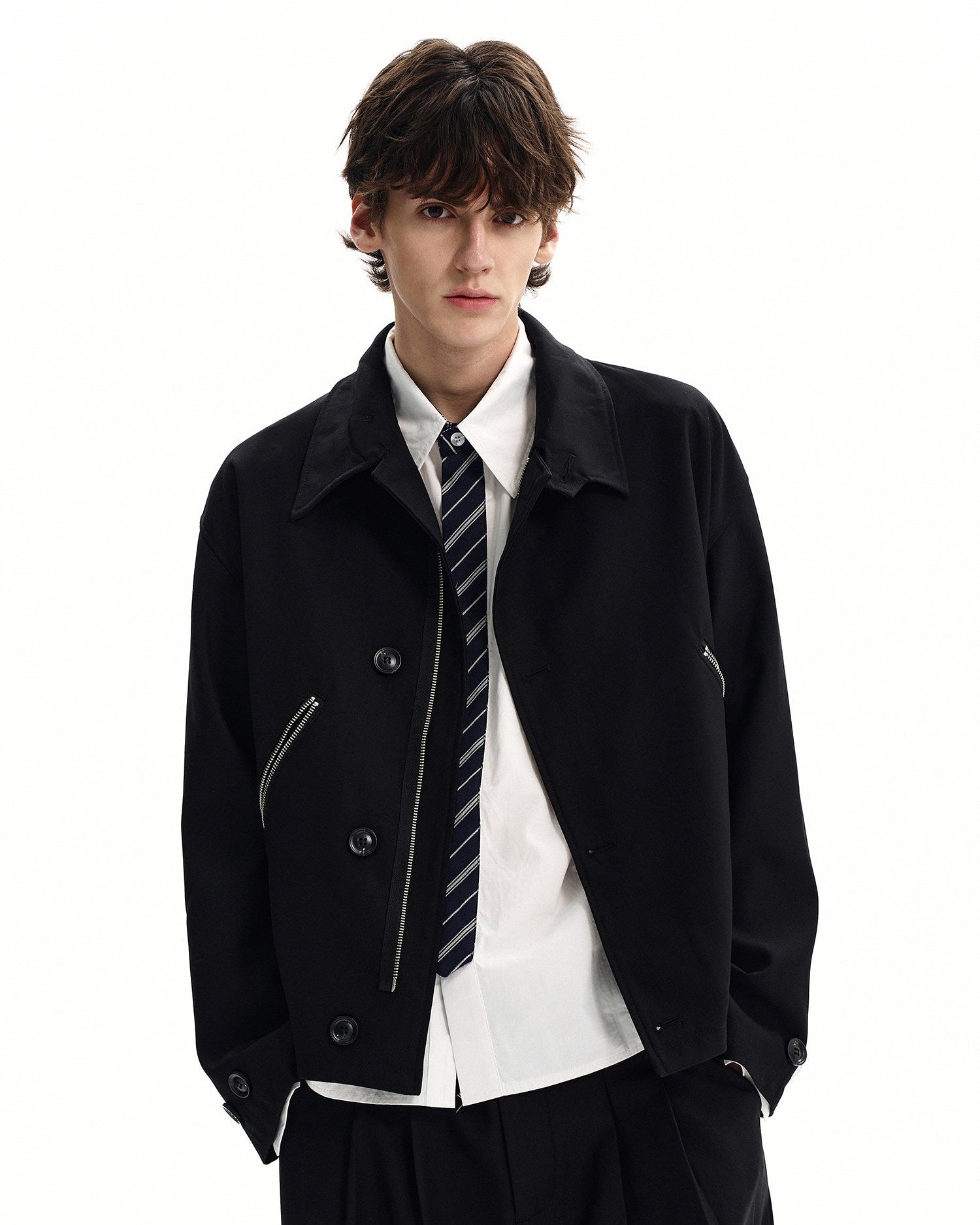 Wool Blend Zip Pocket Jacket