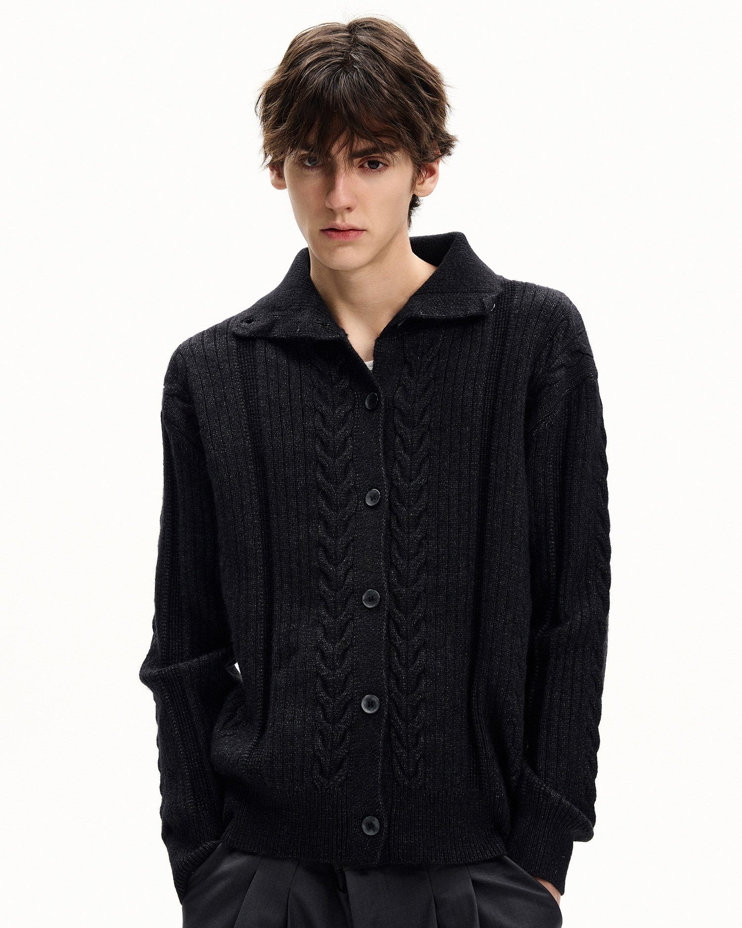 Collared Cable Knit Cardigan